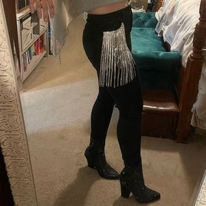 Black Rhinestone Pocket Jeans